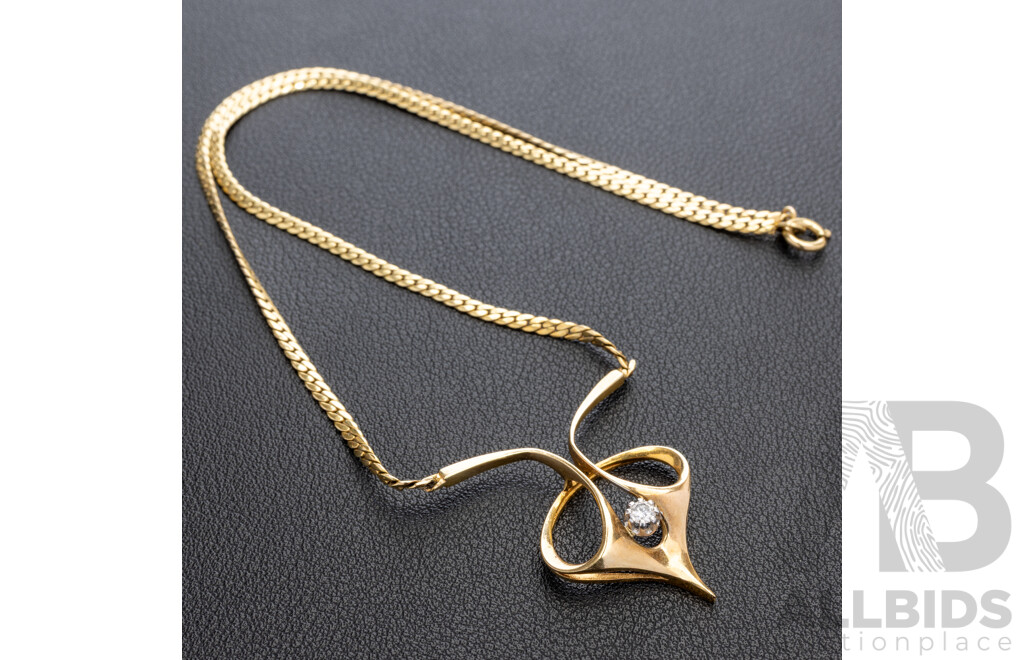 9ct Diamond Pendant on Fixed Chain Necklace, Est TDW 0.10ct, 42cm, 9.19 Grams