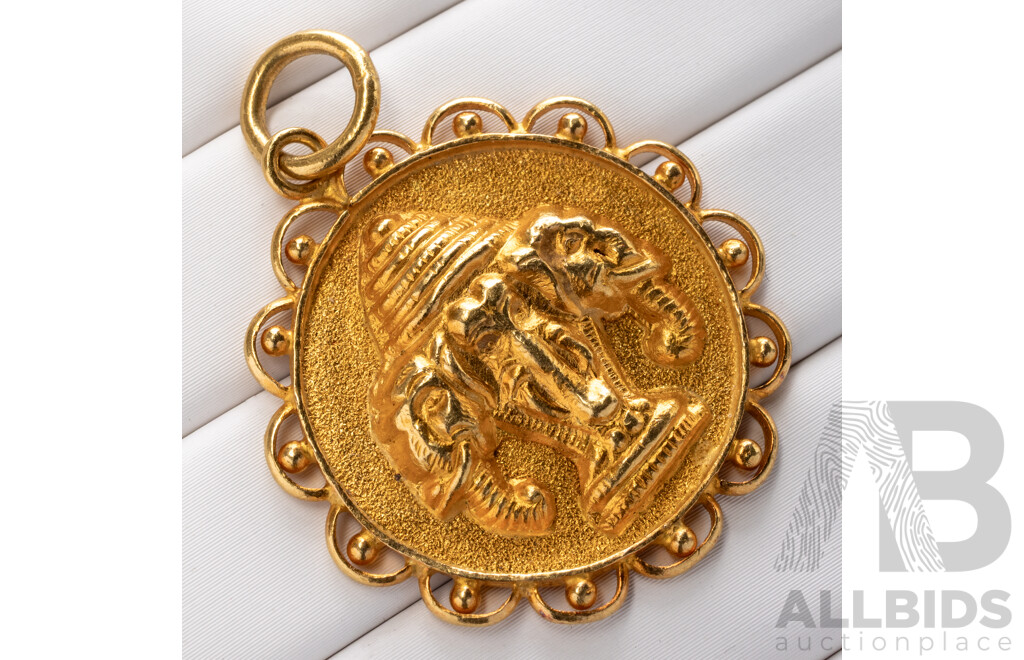 22ct Gold Ganesha Medallion Pendant, 30mm, 7.44 Grams