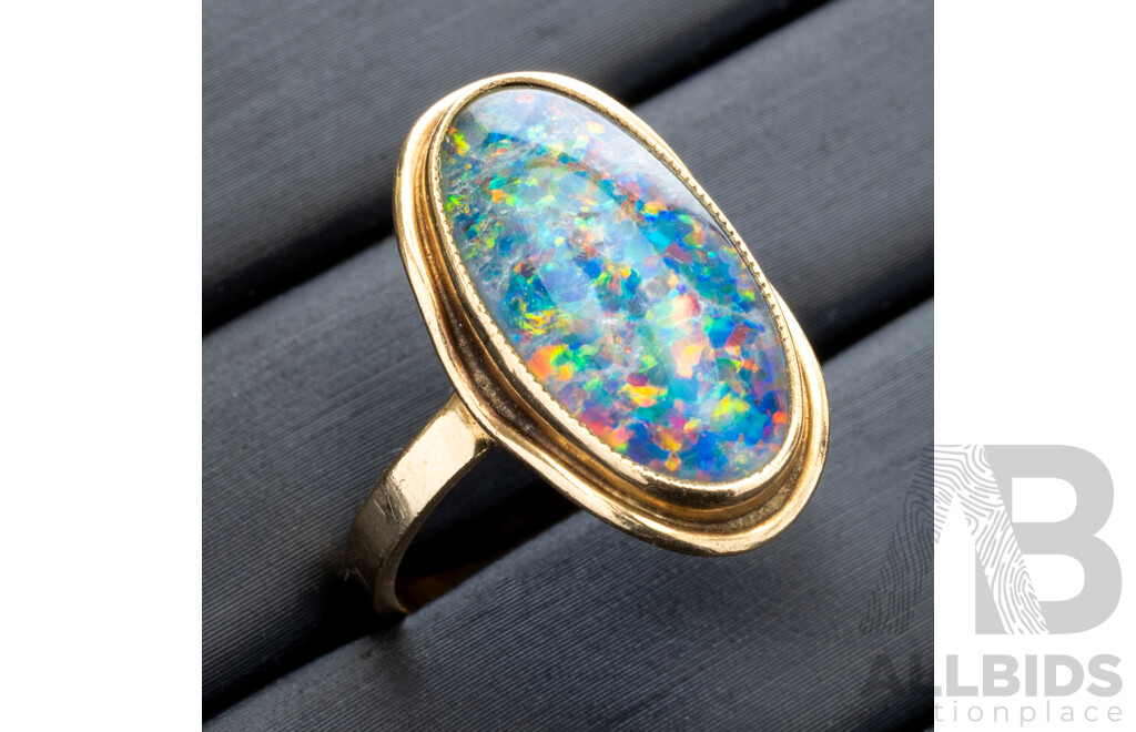 9ct Vintage Opal Doublet Ring, Size O, 3.50 Grams