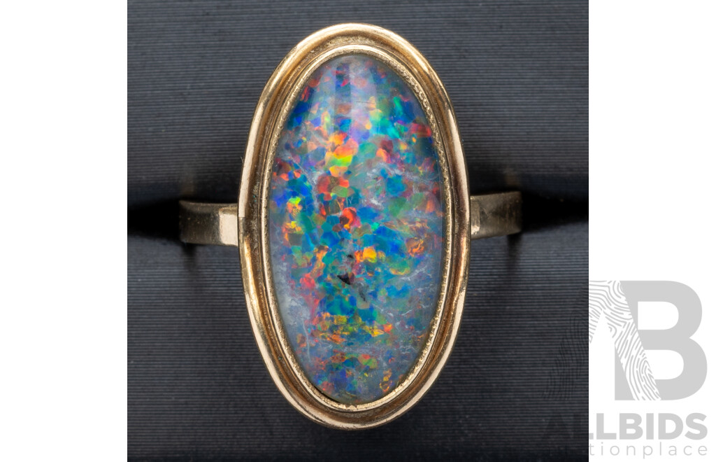 9ct Vintage Opal Doublet Ring, Size O, 3.50 Grams