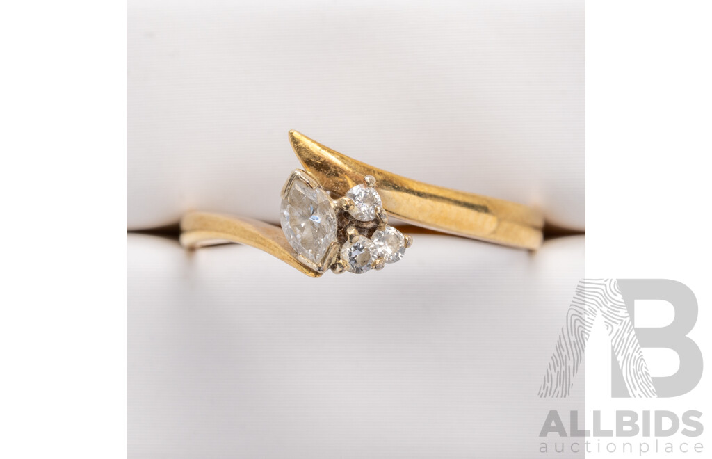 18ct Vintage Marquise Diamond Cluster Engagement Ring, Est TDW 0.25ct, Size P, 2.58 Grams