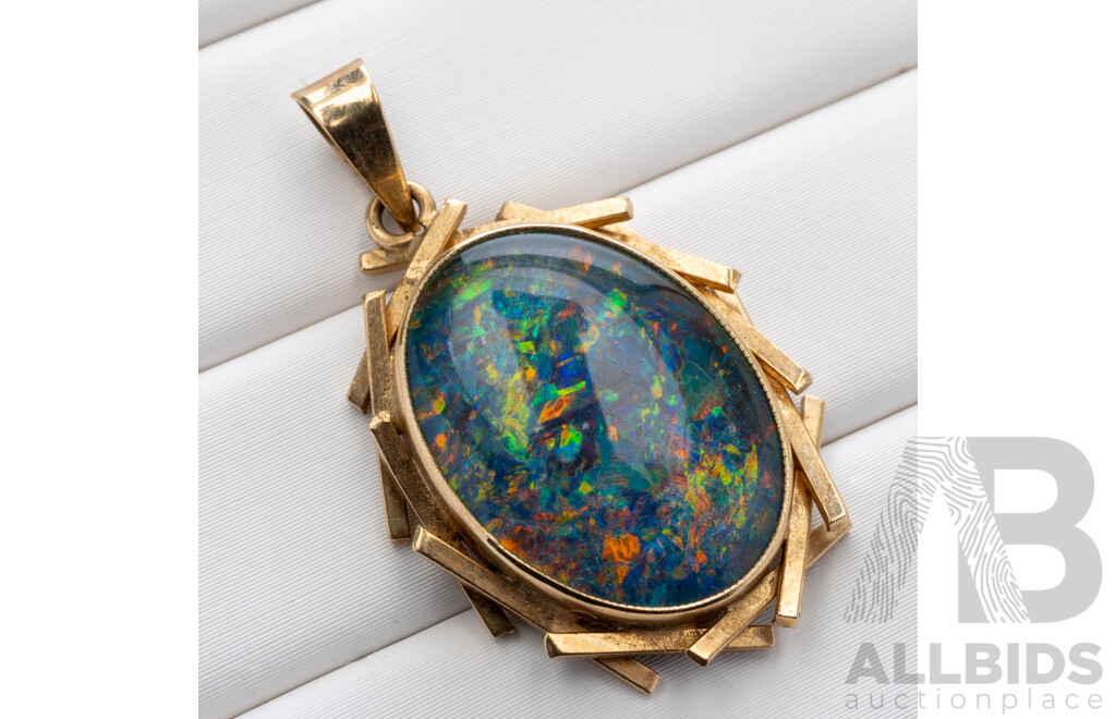 9ct Vintage Opal Doublet Pendant, 32mm Long, 4.52 Grams