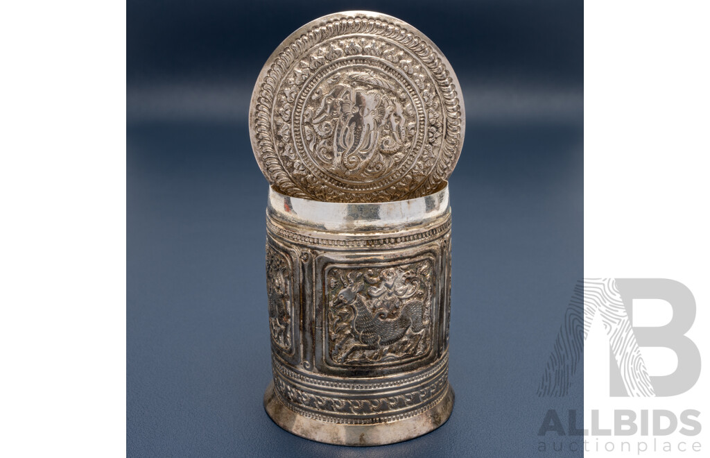 Antique Burmese Silver Betel Box (canister) Circa Early 1900's, 85mm, 88.0 Grams