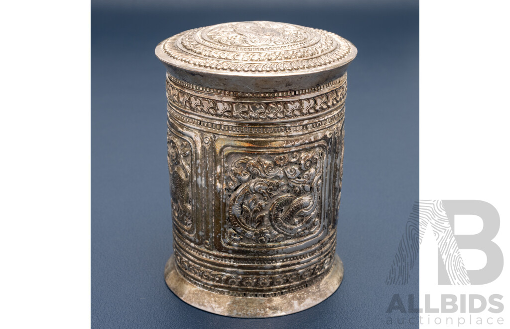 Antique Burmese Silver Betel Box (canister) Circa Early 1900's, 85mm, 89.0 Grams