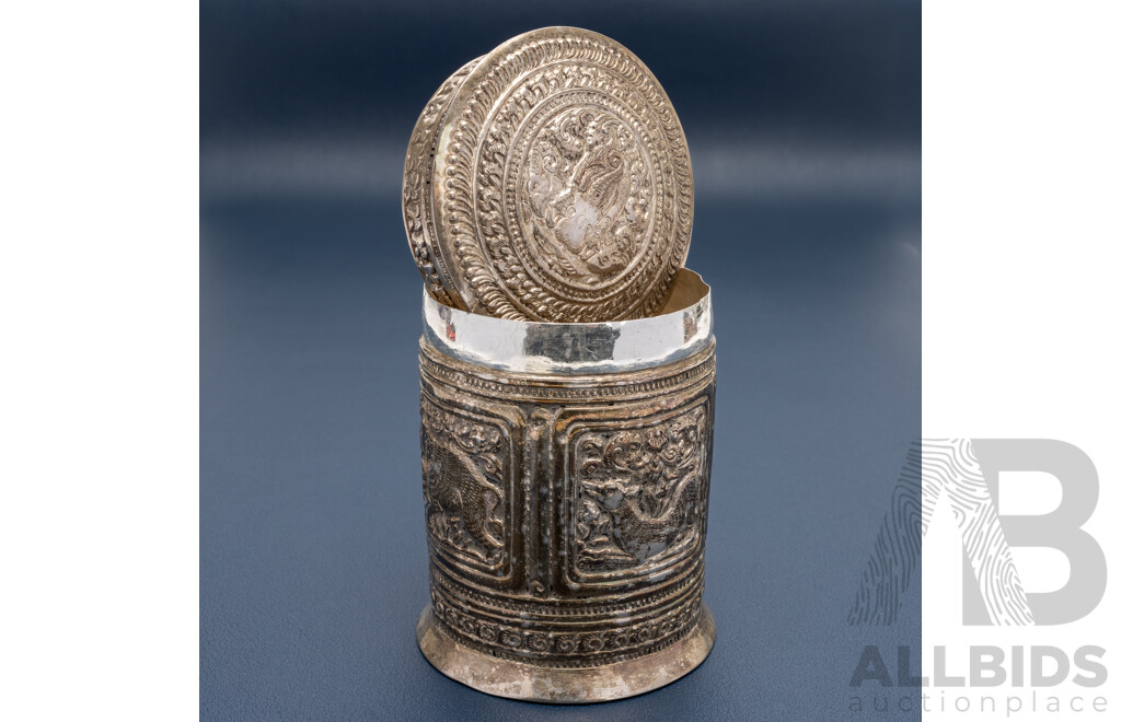Antique Burmese Silver Betel Box (canister) Circa Early 1900's, 85mm, 89.0 Grams