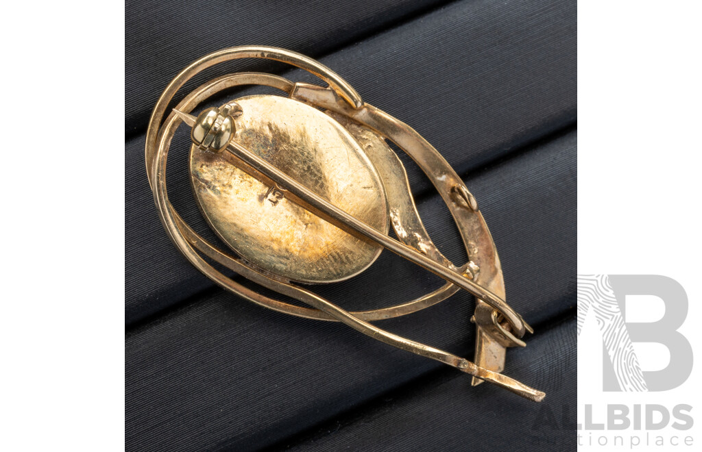 9ct Vintage Opal Doublet Brooch, 40mm, 5.36 Grams