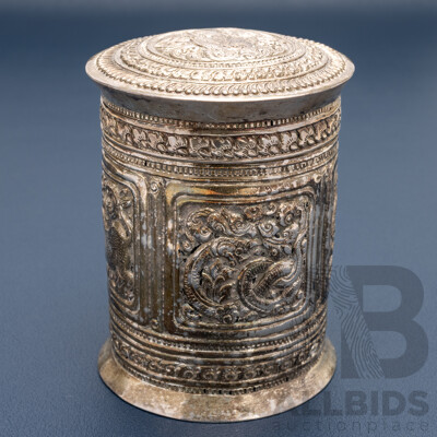 Antique Burmese Silver Betel Box (canister) Circa Early 1900's, 85mm, 89.0 Grams
