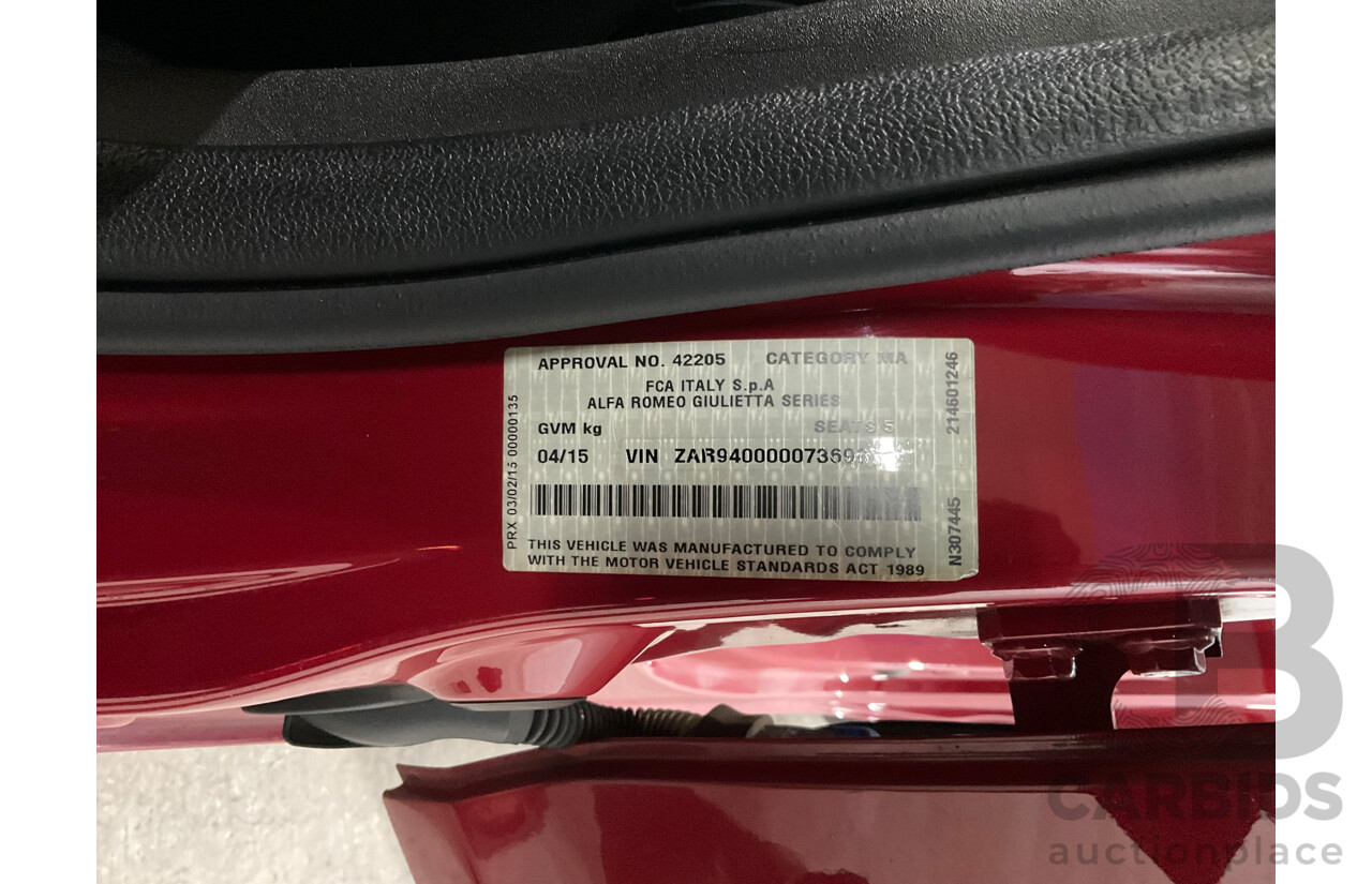 4/2015 Alfa Romeo Giulietta Distinctive MY15 5d Hatchback Alfa Red Turbo 1.4L