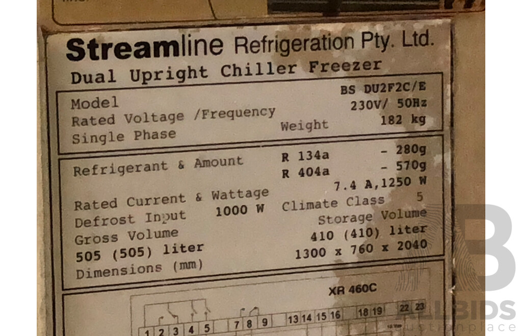 Streamline Dual Upright 500 Litre Two Door Commercial Chiller and Freezer