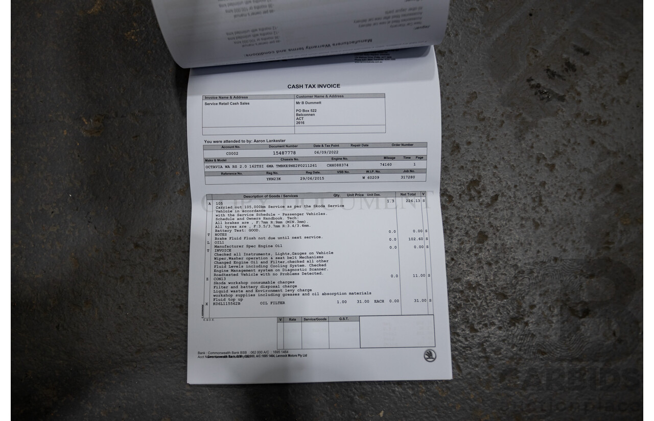 06/2015 Skoda Octavia RS 162 TSI NE MY15 4d Wagon Race Blue Metallic Turbo 2.0L