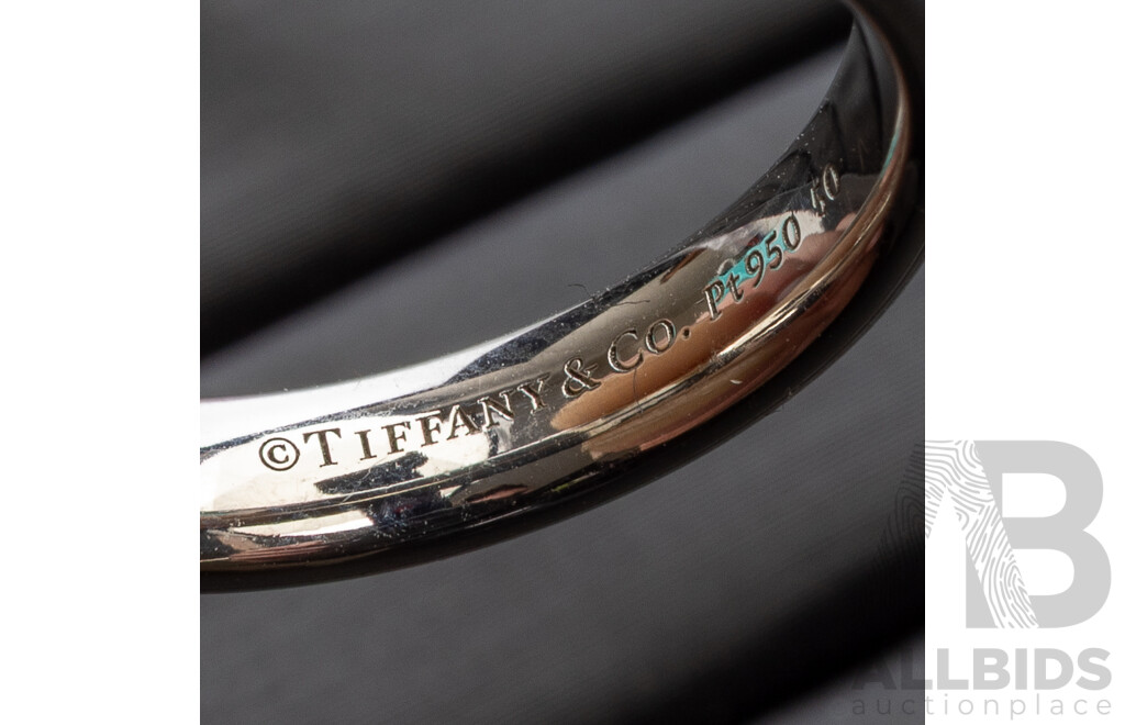 Authentic Tiffany & Co. 4mm Platinum Wedding Ring, Size P1/2, 8.22 Grams - NEW with Box, Bag & Receipt