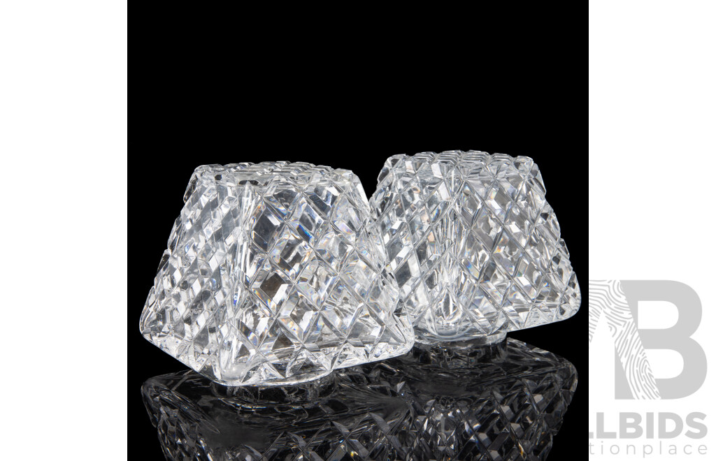 Pair of Cut Crystal Unmatched Lamp Bases and Two Shades