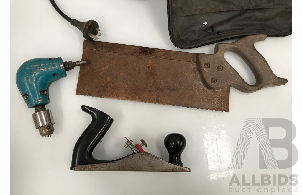 Assorted Lot of Tools Including Corded Tools Such as Paint Sprayer, Drills, and More