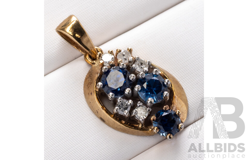 9ct Sapphire & Diamond Pendant, 19mm, 1.54 Grams