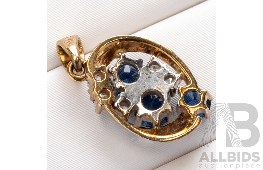 9ct Sapphire & Diamond Pendant, 19mm, 1.54 Grams