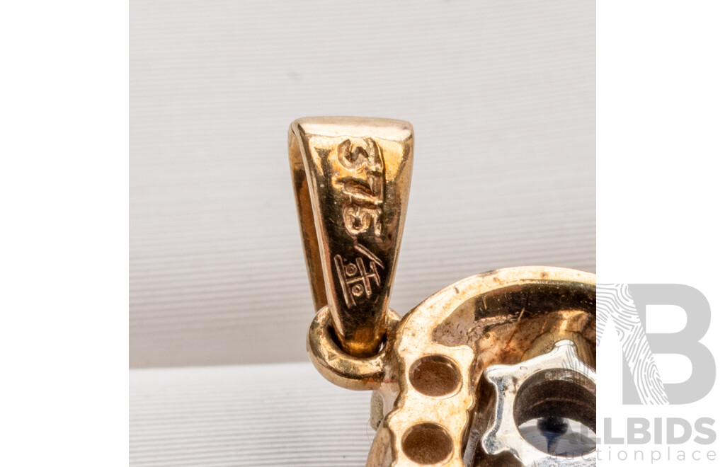 9ct Sapphire & Diamond Pendant, 19mm, 1.54 Grams