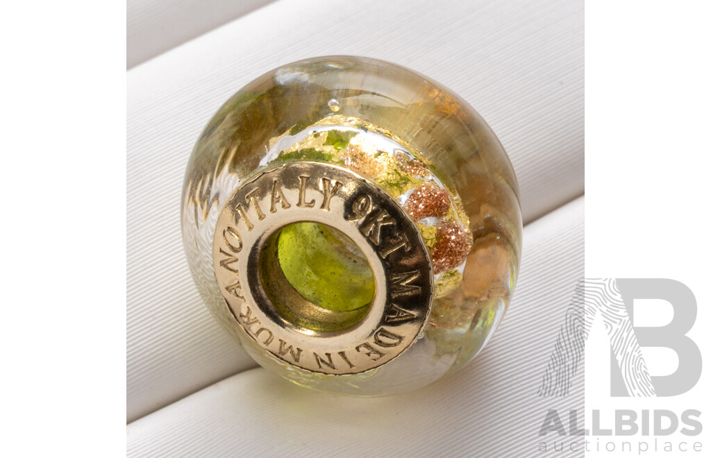 9ct Core Murano Glass Bead Charm in Gold/green & Pink, to Fit Pandora Style Bracelet
