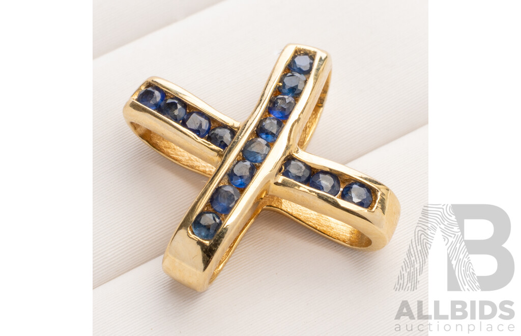 9ct X Cross Sapphire Set Slider Pendant, 14mm, 2.17 Grams