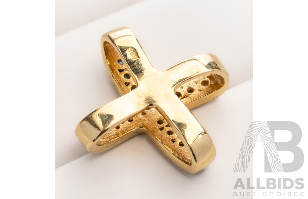 9ct X Cross Sapphire Set Slider Pendant, 14mm, 2.17 Grams