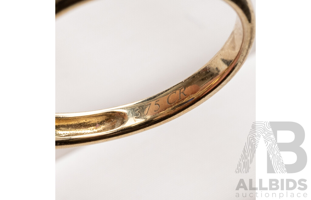 9ct Created Sapphire & Diamond Halo Ring, Est TDW 0.10ct, Size O, 3.28 Grams