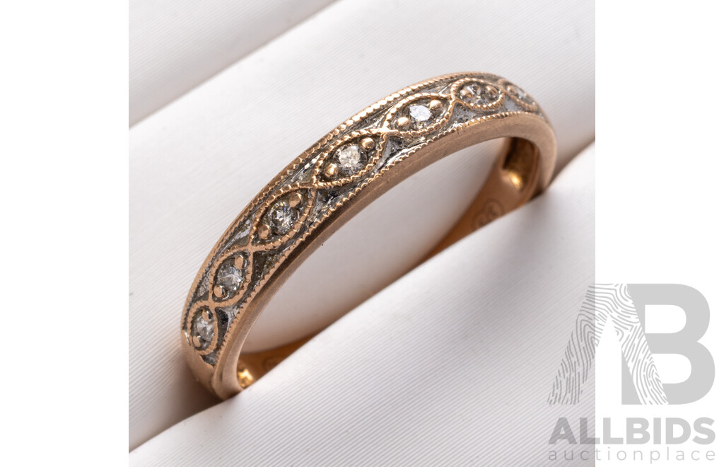 9ct Diamond Set Art Deco Style Band Ring, Est TDW 0.05ct, Size Q, 2.26 Grams