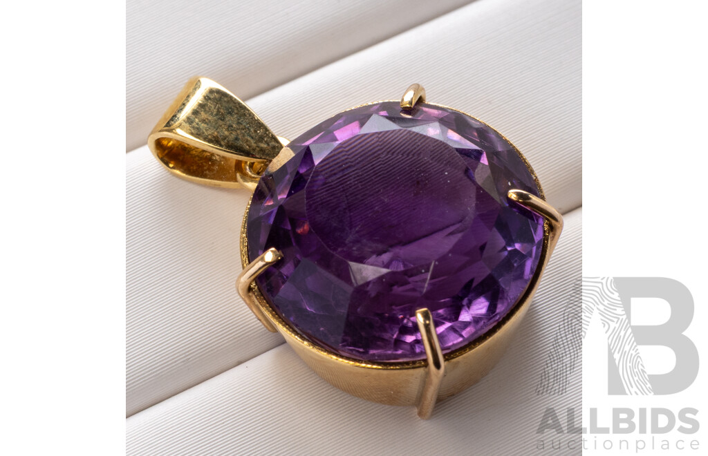 18ct Vintage Amethyst Pendant, 23mm Long, 6.50 Grams