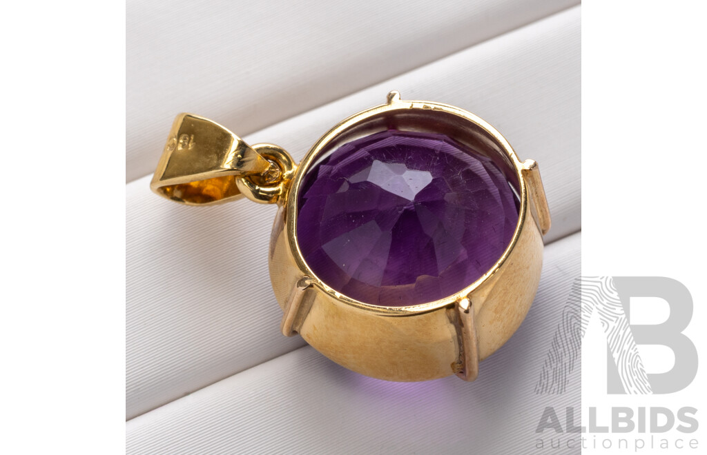 18ct Vintage Amethyst Pendant, 23mm Long, 6.50 Grams