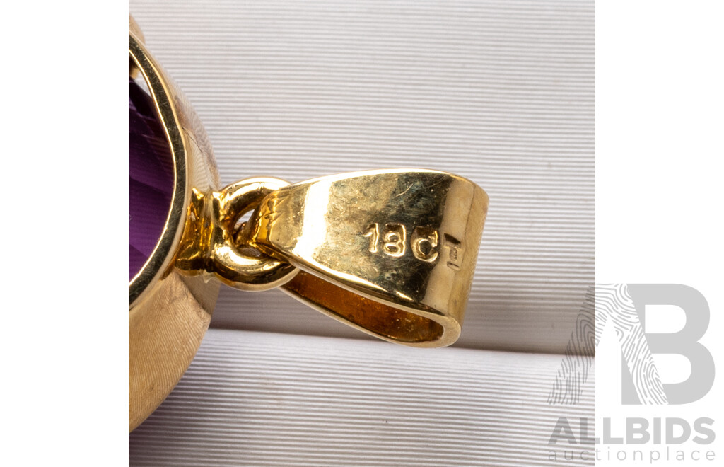 18ct Vintage Amethyst Pendant, 23mm Long, 6.50 Grams