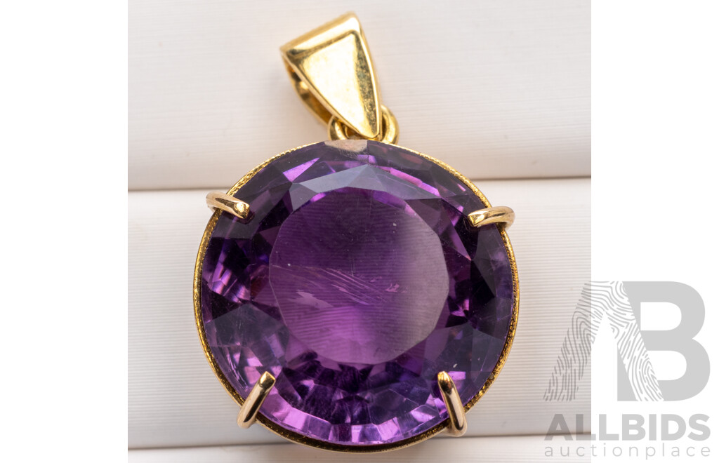 18ct Vintage Amethyst Pendant, 23mm Long, 6.50 Grams