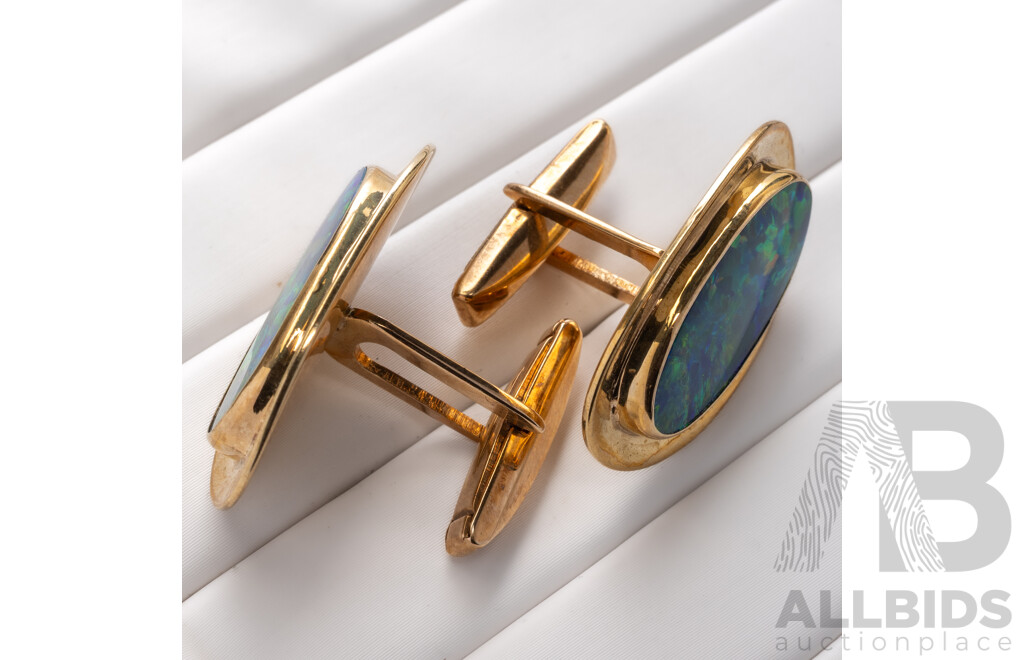 9ct Vintage Opal Cuff Links, 28mm, 14.82 Grams