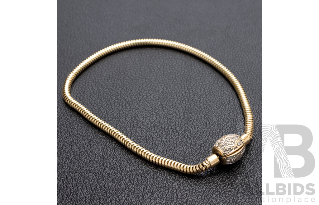 10ct Michael Hill Jewellers Emma & Roe Snake Chain Bead Charm Bracelet with Diamond Set Clasp, Est TDW 0.25ct, 21.5cm, 10.30 Grams