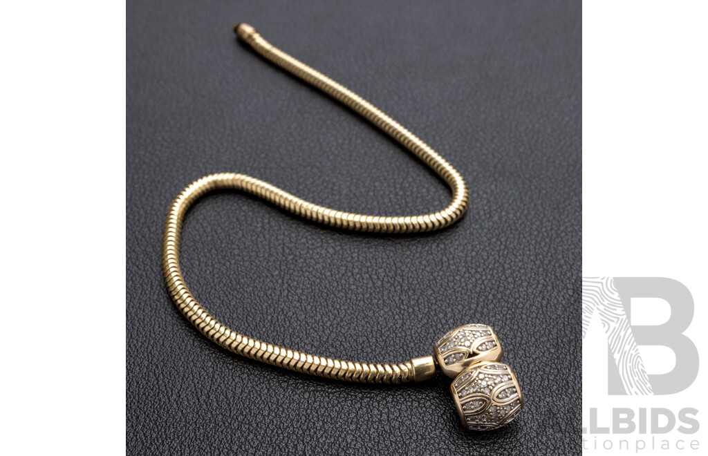 10ct Michael Hill Jewellers Emma & Roe Snake Chain Bead Charm Bracelet with Diamond Set Clasp, Est TDW 0.25ct, 21.5cm, 10.30 Grams