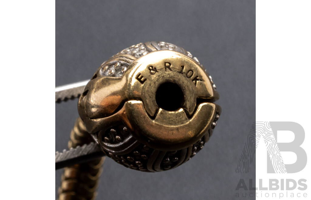 10ct Michael Hill Jewellers Emma & Roe Snake Chain Bead Charm Bracelet with Diamond Set Clasp, Est TDW 0.25ct, 21.5cm, 10.30 Grams