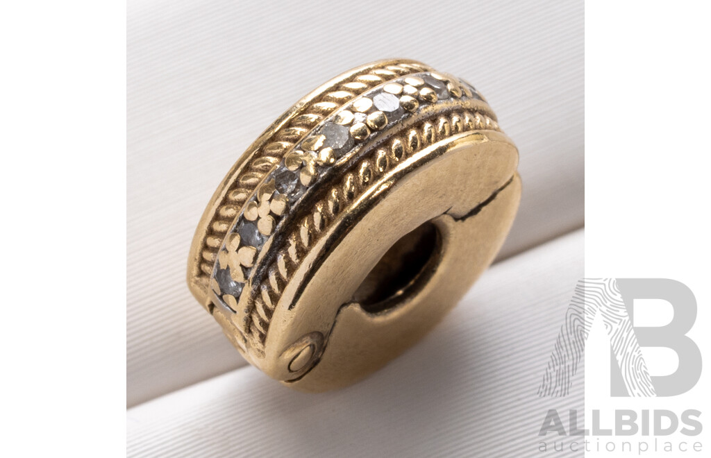 10ct Michael Hill Diamond Set Stopper Clip On Bead Charm, Est TDW 0.10ct, Two Tone, 1.84 Grams