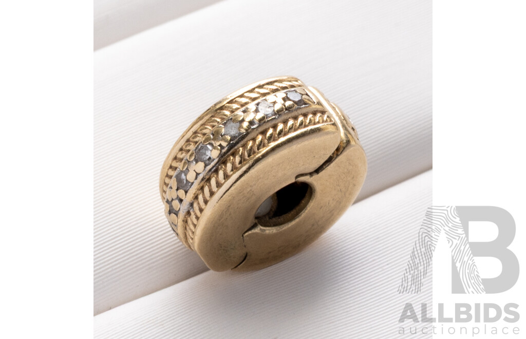 10ct Michael Hill Diamond Set Stopper Clip On Bead Charm, Est TDW 0.10ct, Two Tone, 1.96 Grams