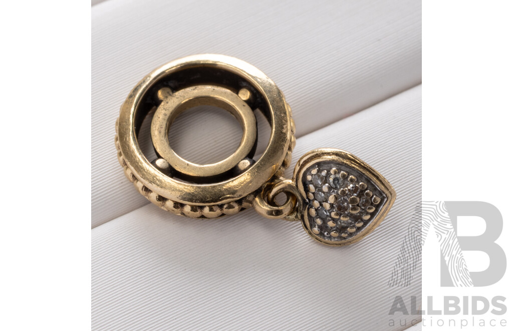 10ct Michael Hill Pave Diamond Set Drop Heart Bead Charm, Est TDW 0.10ct, Two Tone, 1.44 Grams