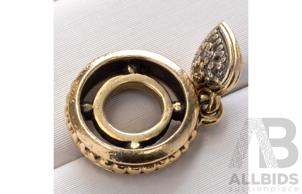 10ct Michael Hill Pave Diamond Set Drop Heart Bead Charm, Est TDW 0.10ct, Two Tone, 1.44 Grams