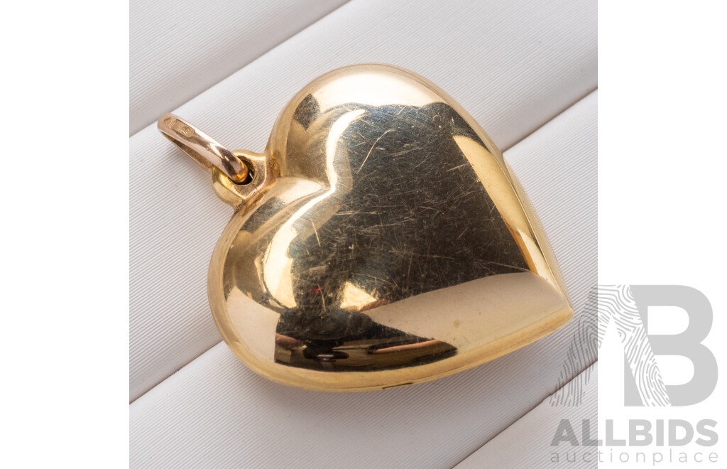 9ct Puffy Heart Pendant/charm, 30mm Long, 2.31 Grams