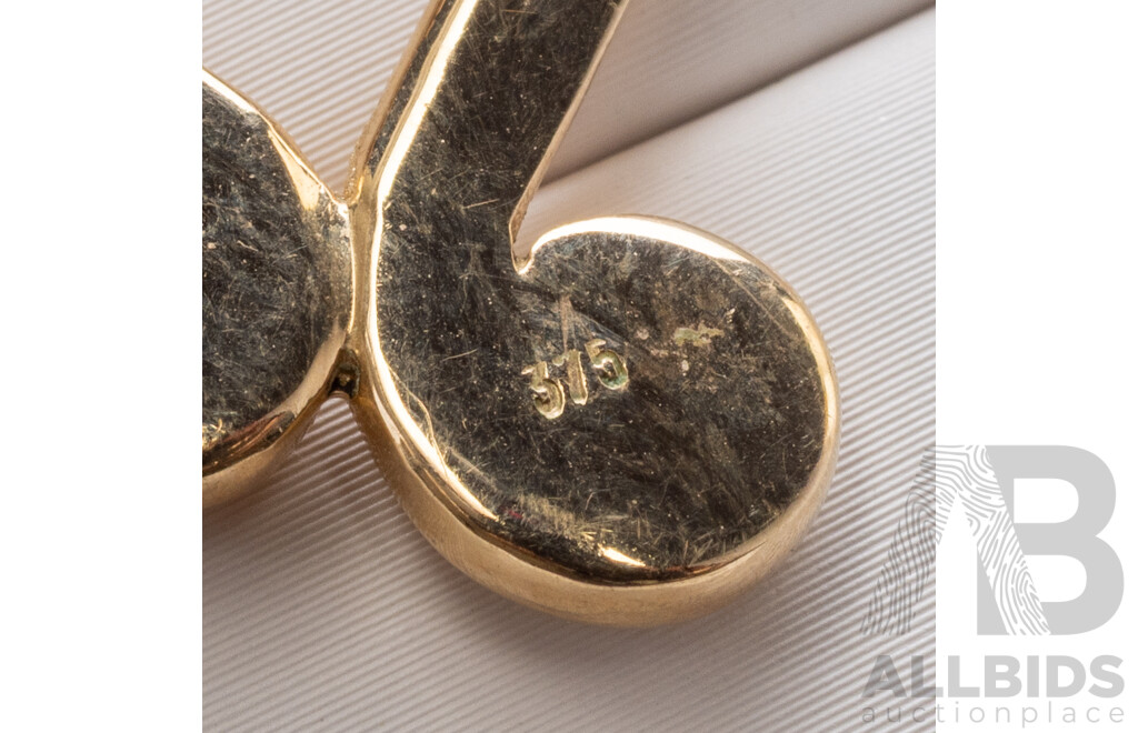 9ct Curly Open Heart Pendant, 32mm Long, 6.84 Grams