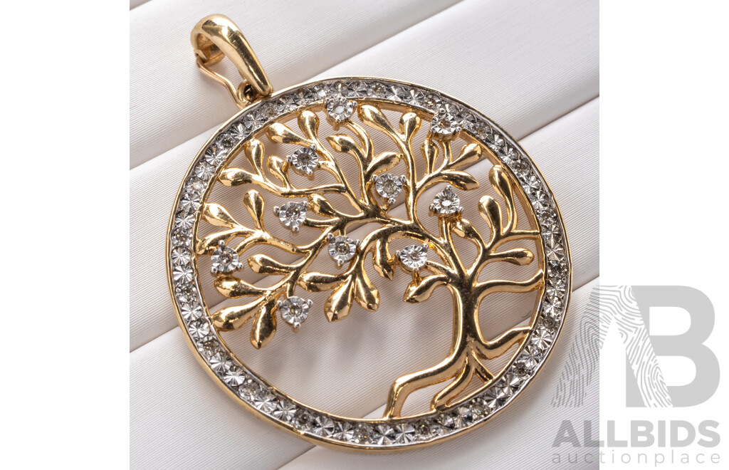9ct Diamond Set Tree Of Life enhancer clip Pendant, Est TDW 0.15ct, 32mm, 4.56 Grams