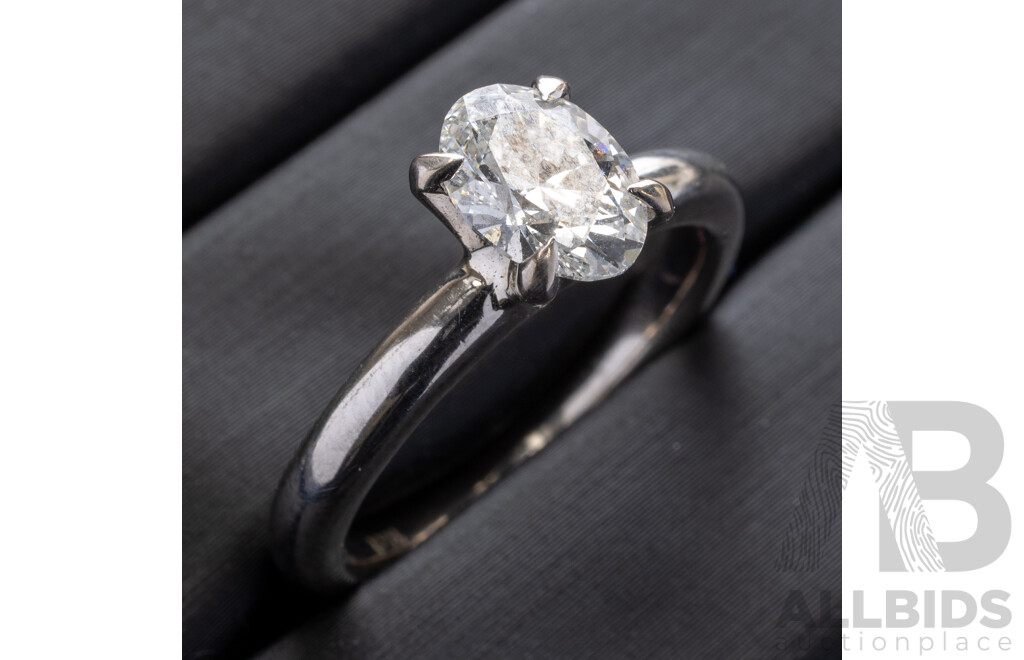 14ct White Gold Oval Cut IGI Certified Lab Grown Diamond Solitaire Engagement Ring, TDW 1.0ct, Size L1/2, 5.39 Grams