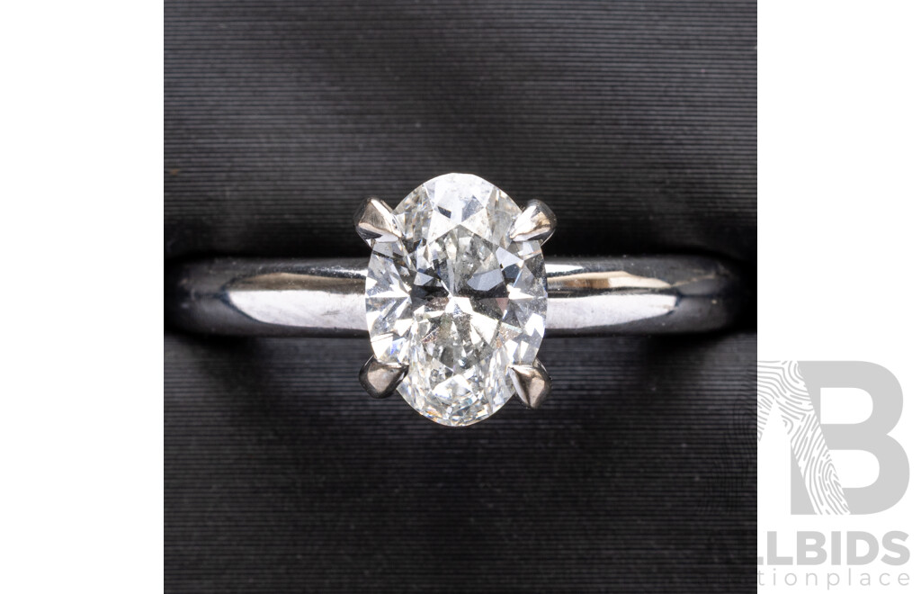 14ct White Gold Oval Cut IGI Certified Lab Grown Diamond Solitaire Engagement Ring, TDW 1.0ct, Size L1/2, 5.39 Grams
