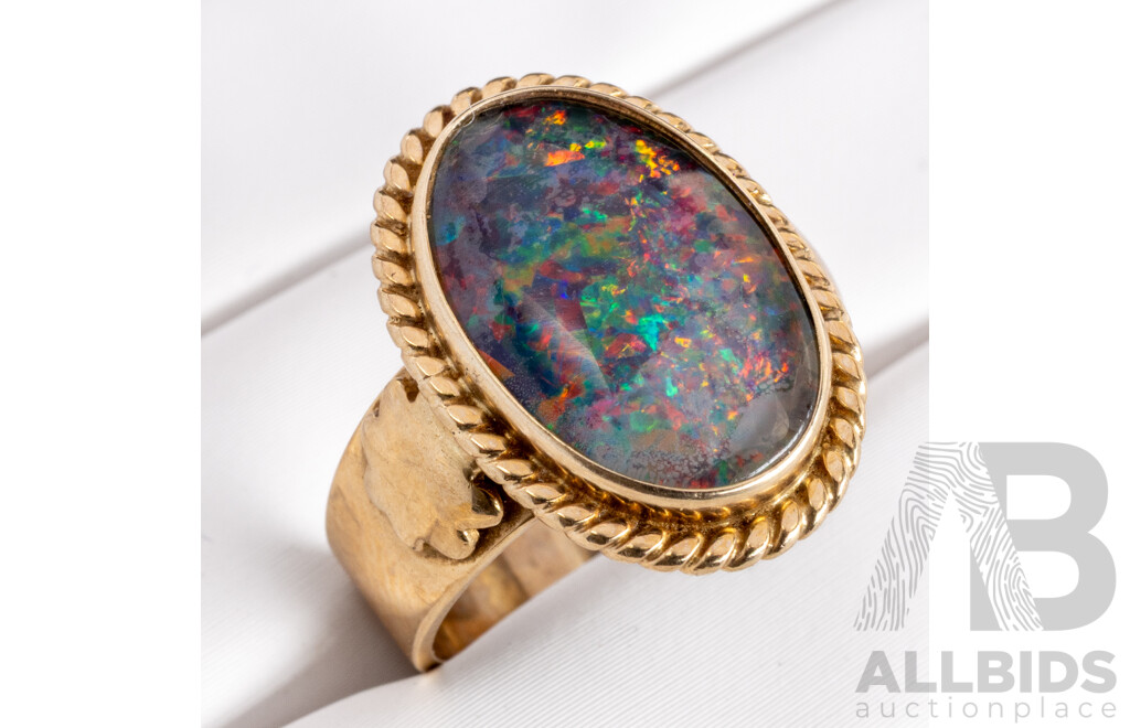 9ct Vintage Opal Triplet Ring, Size L, 4.66 Grams