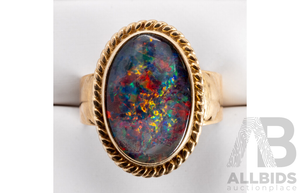 9ct Vintage Opal Triplet Ring, Size L, 4.66 Grams