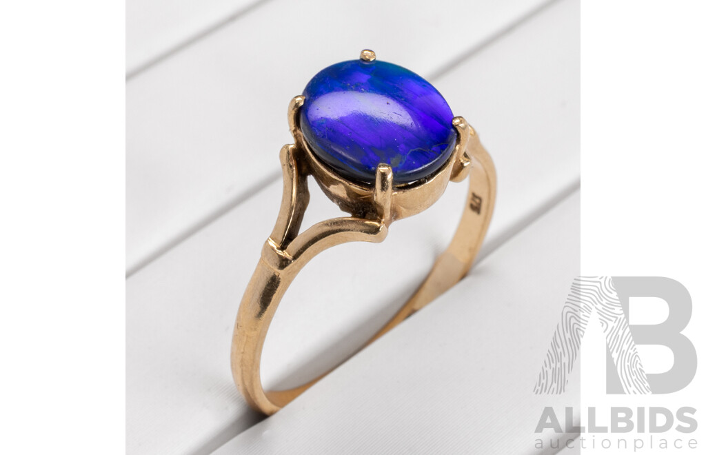 9ct Vintage Opal Doublet Ring, Size T, 2.87 Grams