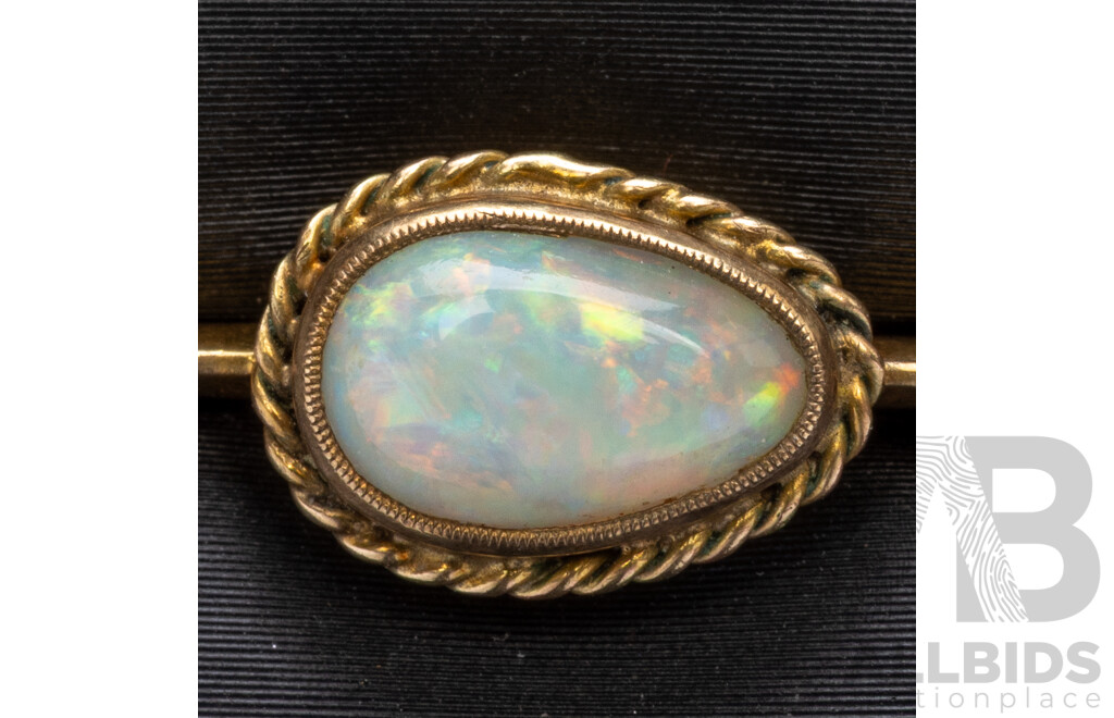 9ct Australian Solid Opal Bar Brooch with Safety Chain, 45mm, 3.03 Grams