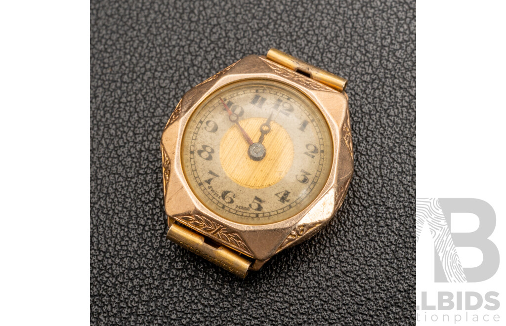 9ct Antique Art Deco Watch, 22mm, for Parts or Restoration, 8.87 Grams