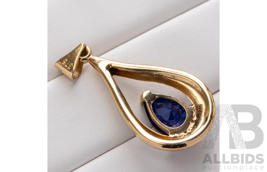 9ct Sapphire & Diamond Pendant, 28mm, 0.74 Grams