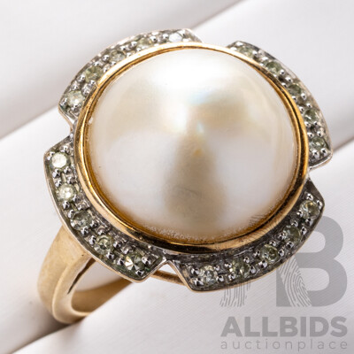 9ct Mabe Pearl & Diamond Ring, Est TDW 0.25ct, Size P, 4.32 Grams