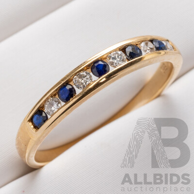 14ct Diamond & Sapphire Band Ring, TDW 0.10ct, Size N, 1.61 Grams